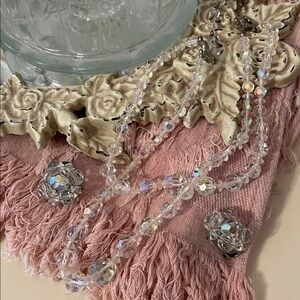 Elegant Faceted Brilliant Crystal Necklace and Earring Set from the 1950’s era